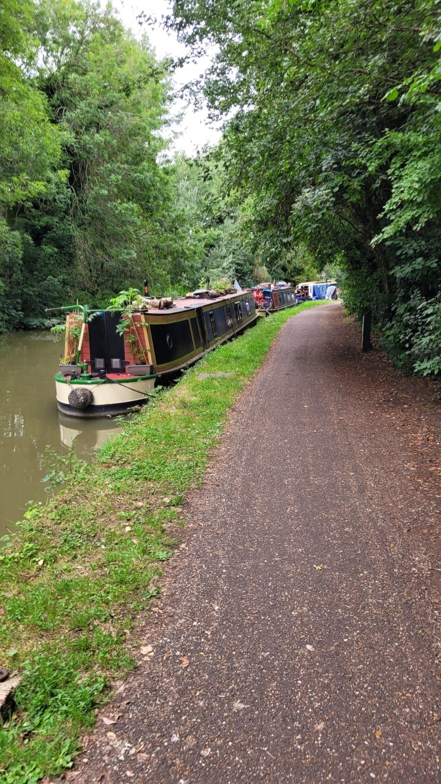 Canal towpath and narrowboats